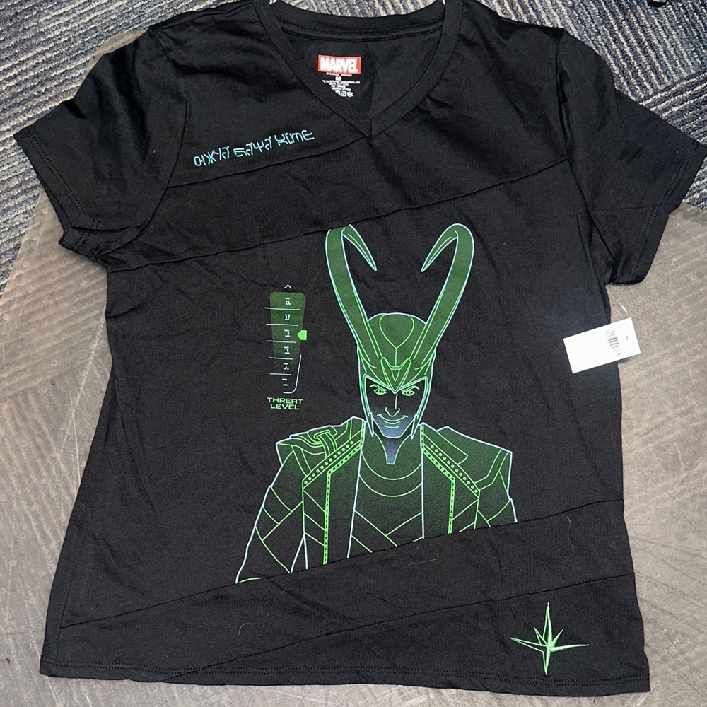 Marvel Black Tee with Vibrant Green Loki Graphic